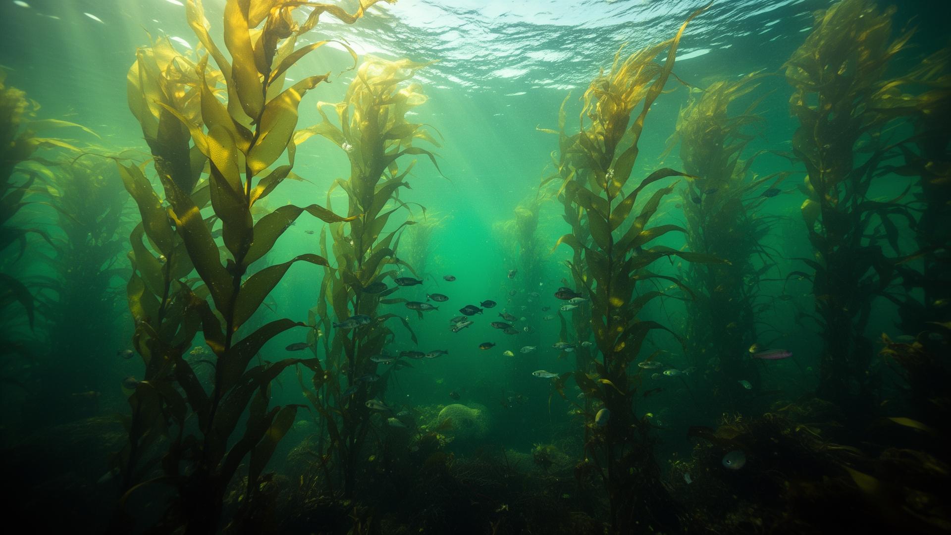 Underwater kelp forest ecosystem